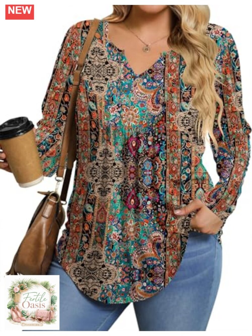 Plus Size Long Sleeve Tunic V Neck Button Up Pleated Peasant Top Dressy Blouse